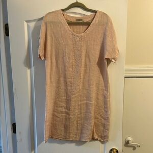 Pink Linen Dress with Embroidered Detail